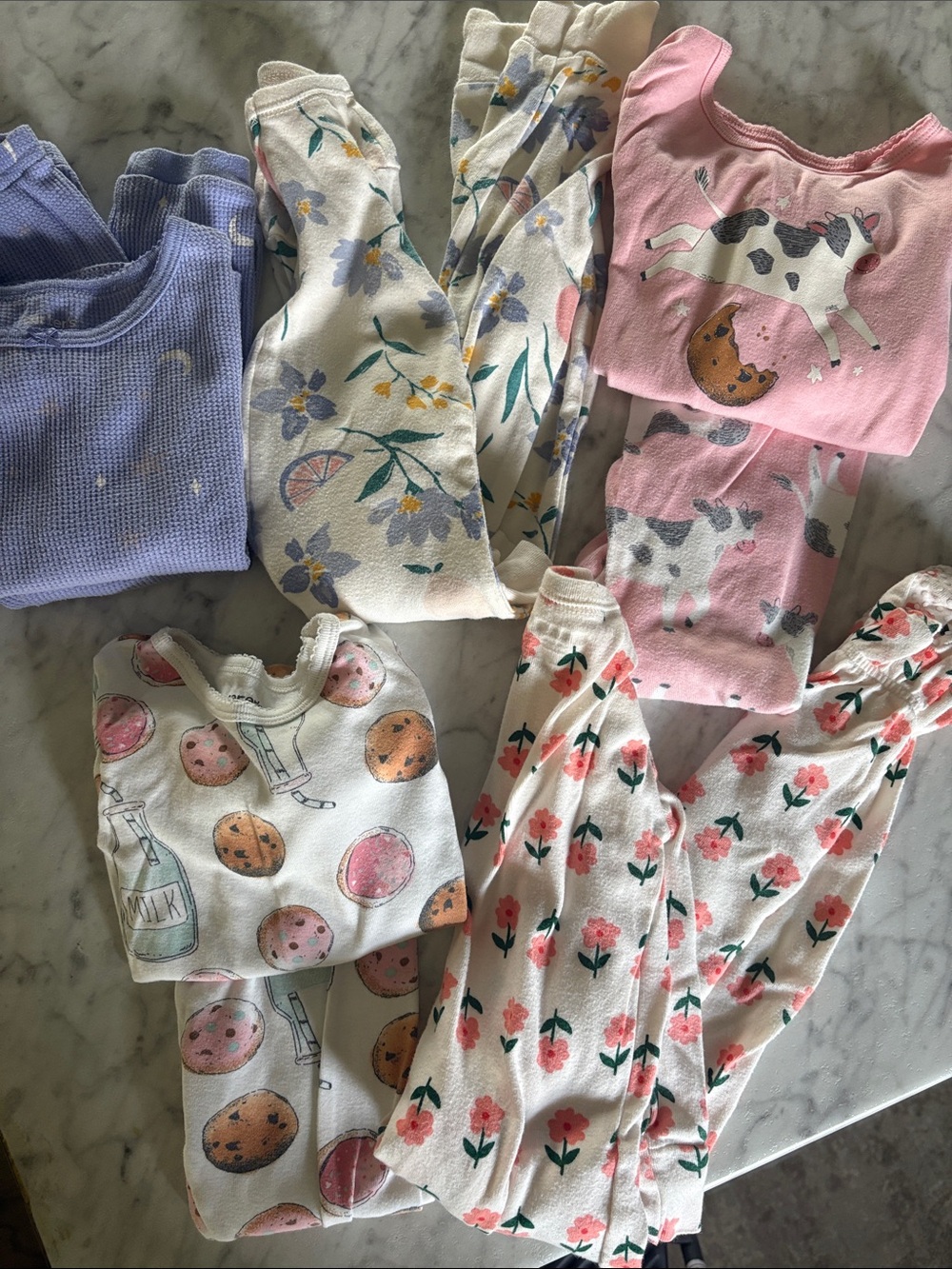 Kids Floral & Animal Print Pajama Sets- Pink, White, Lavender